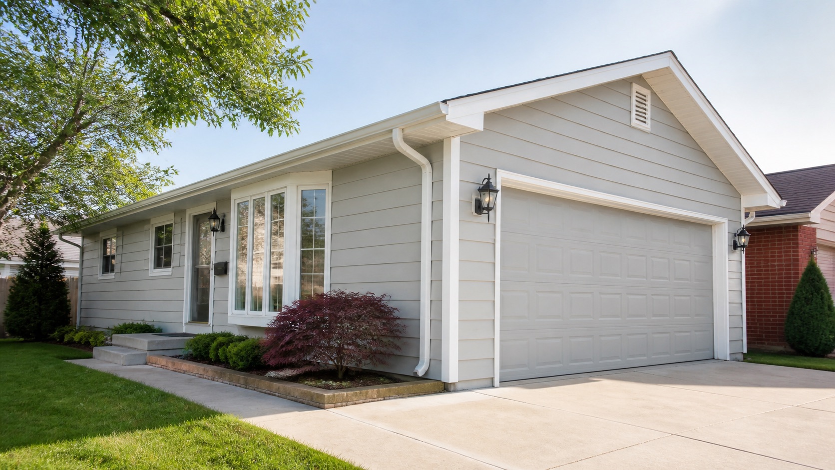 Exterior siding and trim painting on a LaSalle-style two-storey home Exterior siding and trim painting on a LaSalle-style two-storey home