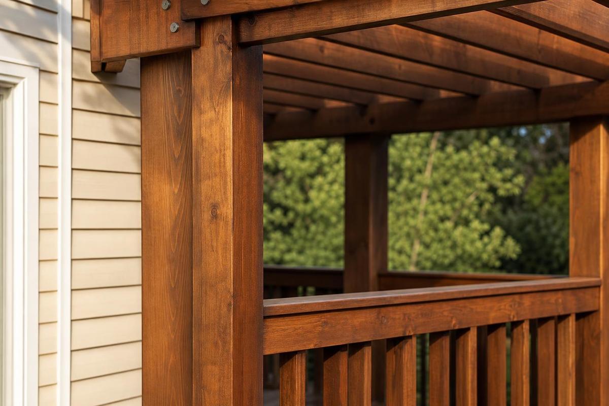 Pergola and deck rail stain detail