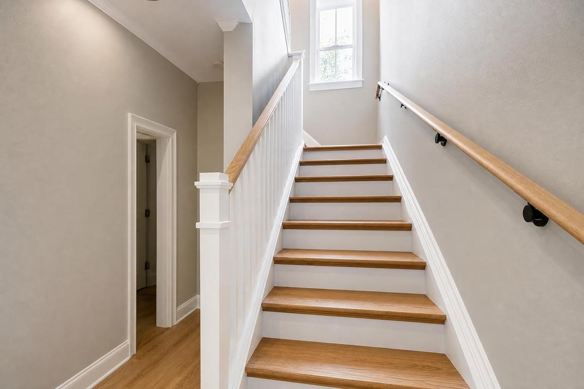 Freshly painted stairwell and trim